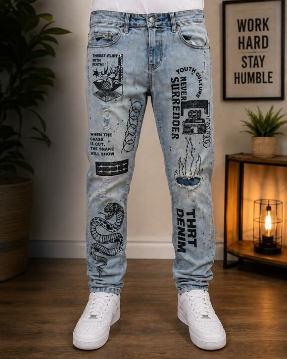 THRT Other - THRT Denim Jeans Men's Size 32 Light Wash Graphic Distressed Streetwear Y2K